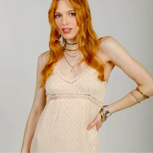 New BAND OF THE FREE Amalie Ivory Midi Dress Sleeveless Lace Boho Cottage Sz L - Picture 2 of 12